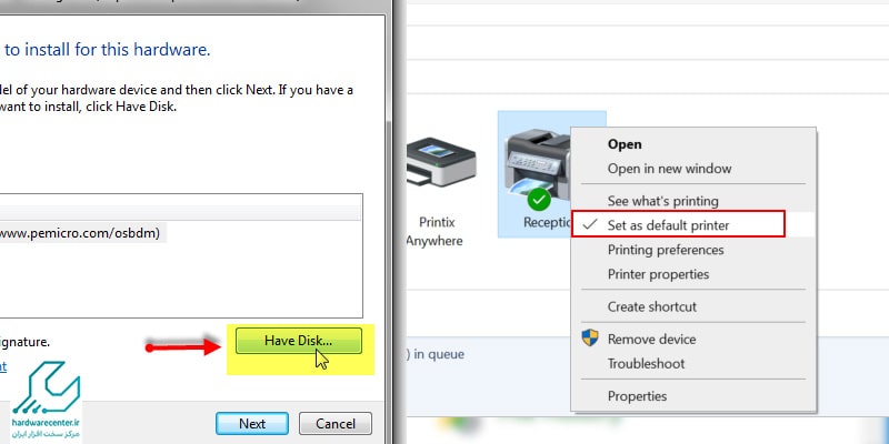 گزینه ی Set as default Printer