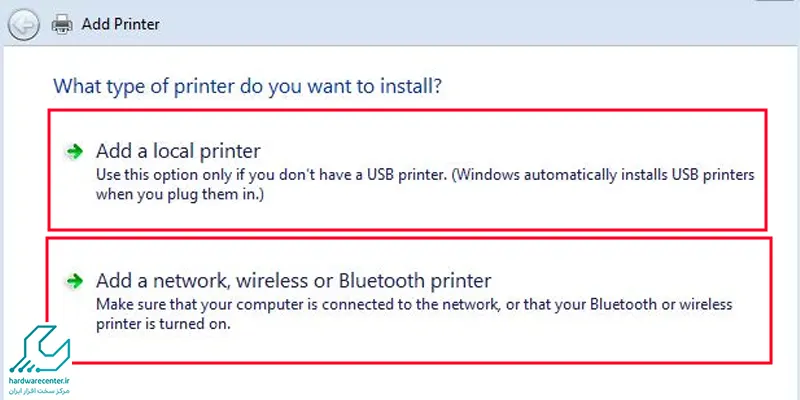 انتخاب گزینه  Add a local printer